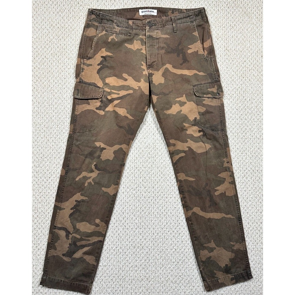Grown Sewn Cargo Pants Mens 33x32 Faded Camo Cadet Fatigues Button Fly USA Made